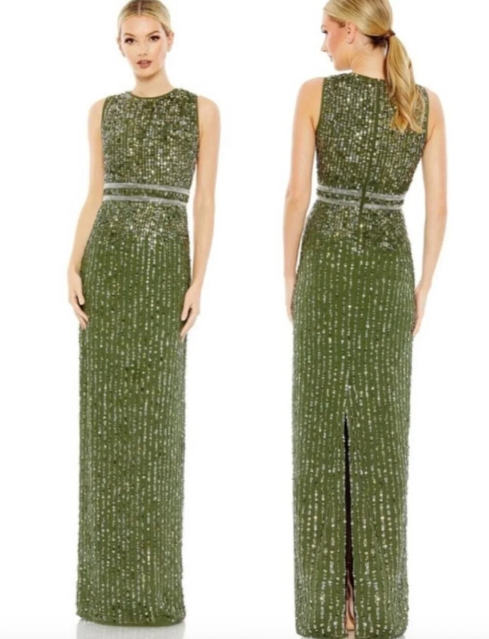 NWT Mac Duggal 93603 Olive Sequin High Neck Column Gown Womens Size 12 Formal